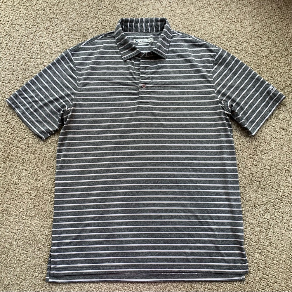 Entrada at Snow Canyon Golf Shirt Large Gray/White/Tan Stripes